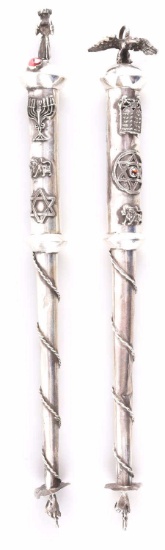 2 ANTIQUE RUSSIAN JEWISH SILVER TORAH YAD POINTERS