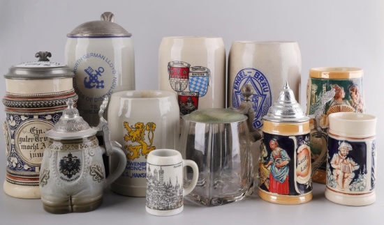 LOT OF 11 ANTIQUE TO MODERN GERMAN BEER STEINS