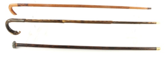 ANTIQUE WALKING STICK LOT OF 3 HORN FOLK MARBLE