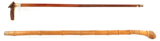 LOT OF 2 ANTIQUE WALKING STICK CANES STAG GRIP