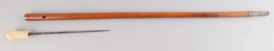 ANTIQUE WALRUS TUSK GRIP SWORD CANE WALKING STICK