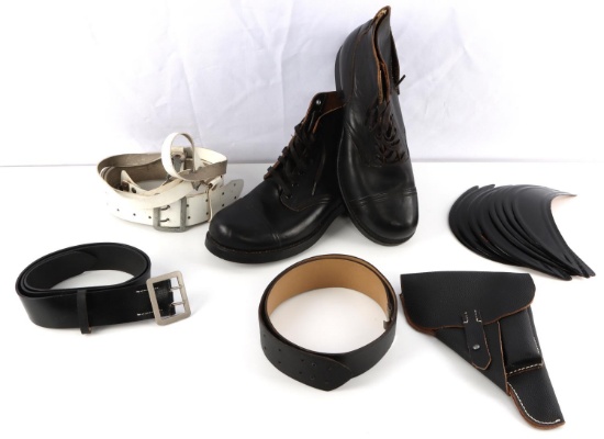 WWII GERMAN THIRD REICH LOT 16 BOOTS BELTS HOLSTER