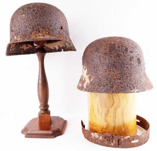 2 WWII GERMAN REICH GROUND DUG STAHLHELM HELMETS