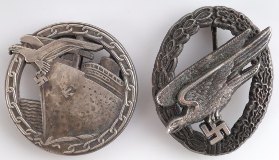 WWII GERMAN KRIEGSMARINE & FALLSCHIRMJAGER BADGE