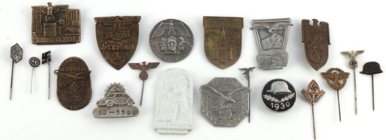 LOT OF 20 WWII GERMAN REICH TINNIES & STICK BADGES