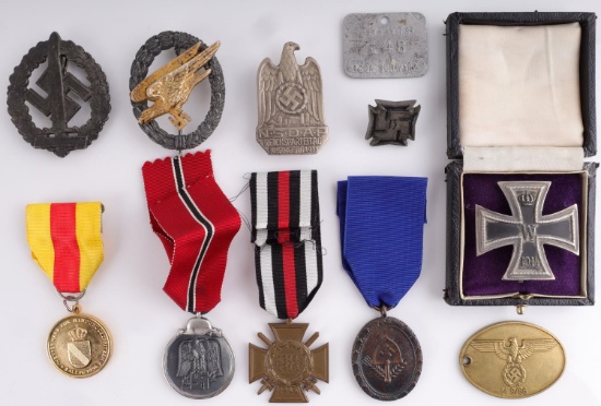 WWII GERMAN THIRD REICH MEDAL AND PIN LOT OF 11