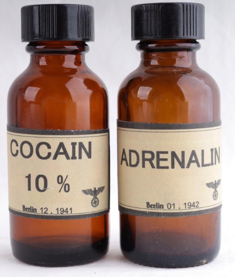 WWII THIRD REICH EMPTY COCAINE ADRENALINE BOTTLES