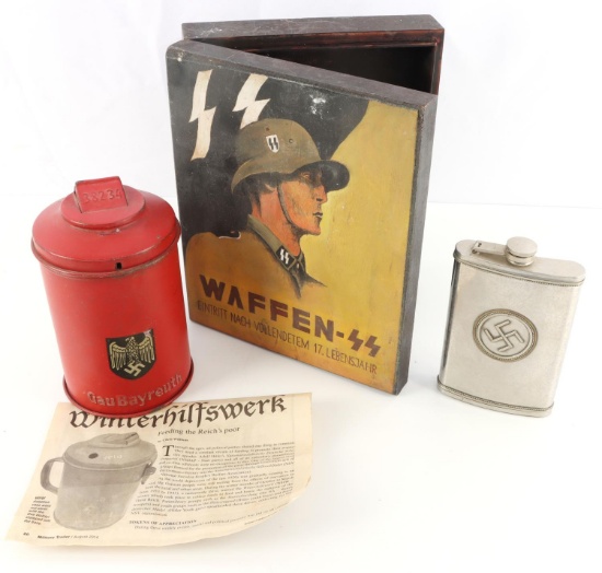 GERMAN SS BOX COPPEL FLASK GAU DONATION TIN