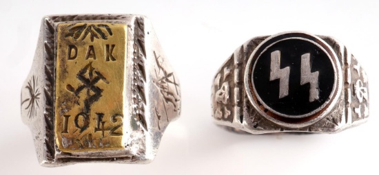 WWII GERNMAN THIRD REICH DAK & SS RUNIC RING LOT