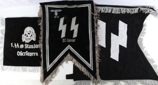 3 WWII GERMAN THIRD REICH BULLION SS STANDARD FLAG