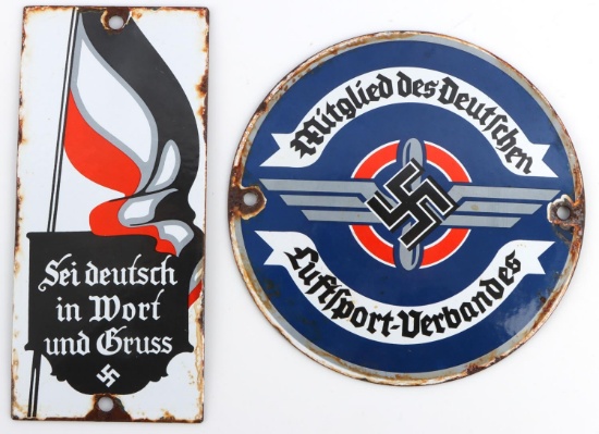 WWII GERMAN THIRD REICH ENAMLED SIGN LOT OF 2