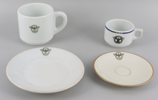 4 WWII GERMAN REICH POLIZEI PORCELAIN PLATE & CUP