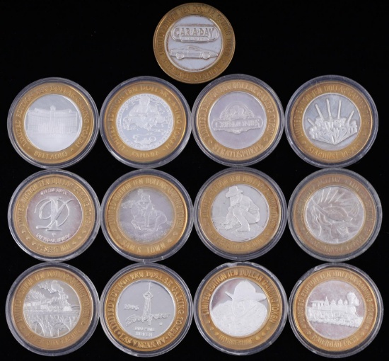 LOT 13 LIMITED ED 10 DOLLAR SILVER GAMING TOKENS
