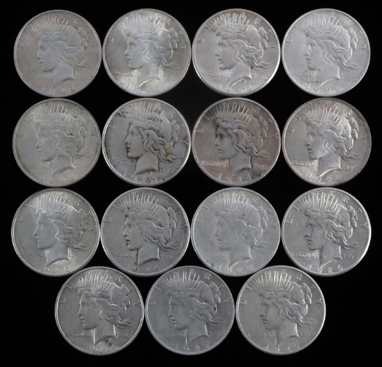 15 PEACE SILVER DOLLAR COIN LOT 1922 TO 1927 KEY D