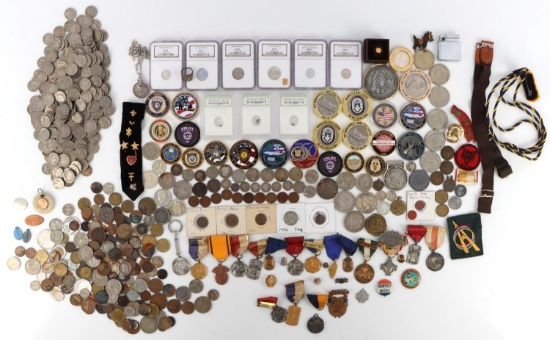 OVER 10 POUNDS OF COINS MEDALS METEORITE & MORE