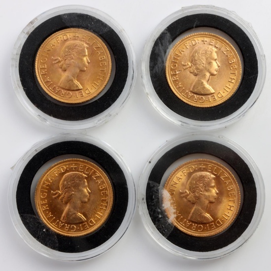 4 GREAT BRITIAN GOLD SOVEREIGN COINS 1 TROY OUNCE