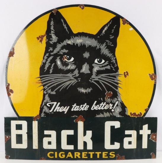 BLACK CAT CIGARETTES 29 INCH PORCELAIN SIGN