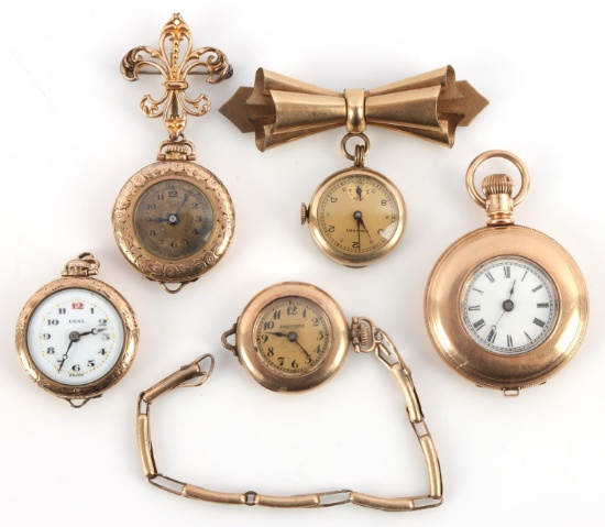 ELGIN CALVERT LEAL CLEO GOLD FILL POCKET WATCH LOT