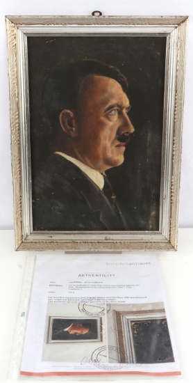 WWII ADOLF HITLER OIL ON BOARD WITH COA