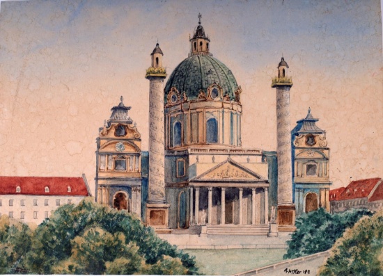 ADOLF HITLER 1911 ARCHITECTUAL WATERCOLOR PAINTING