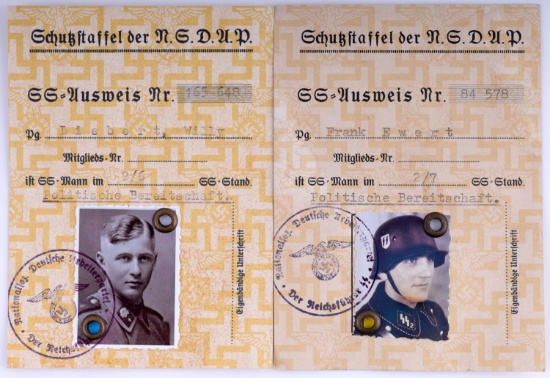 LOT OF 2 WWII 1934 EARLY SS AUSWEIS IDENTIFICATION