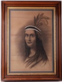 20TH CENTURY CHARCOAL PORTRAIT OF NATIVE WOMAN