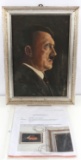 WWII ADOLF HITLER OIL ON BOARD WITH COA