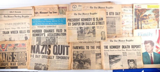 WWII TO KENNEDY ASSASSINATION 50 NEWSPAPER LOT
