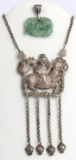 SILVER CHINESE QILIN NECKLACE & JADE PENDANT
