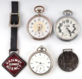 3 POCKET WATCH LOT AND 2 FOBS