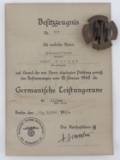 GERMAN WWII SS PROFICIENCY BADGE AND DOCUMENT