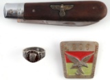 WWII GERMAN THIRD REICH POCKET KNIFE & HITLER RING