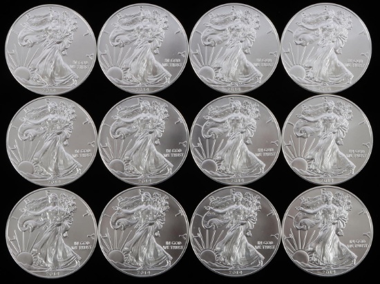 LOT OF 12 AMERICAN SILVER EAGLE 1 OZ SILVER COINS
