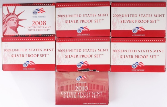 7 U.S. MINT SILVER  PROOF SET LOT 2008 2009 2010