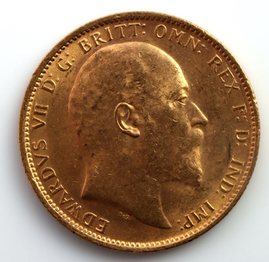 1909 GREAT BRITAIN EDWARD VII GOLD SOVEREIGN COIN