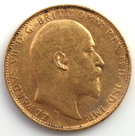 1910 GREAT BRITAIN EDWARD VII GOLD SOVEREIGN COIN