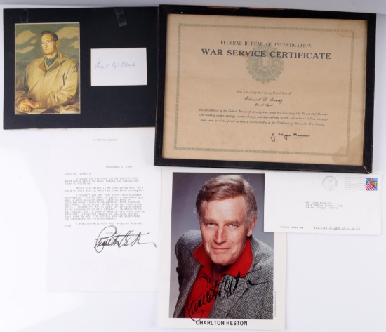 CHARLTON HESTON GEN CLARK J EDGAR HOOVER AUTOGRAPH