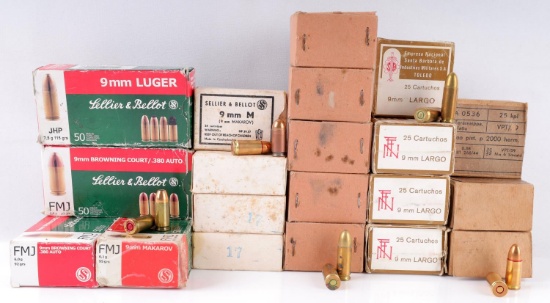 AMMUNITION LOT OF 9MM AND 9X23MM TOTAL OF 596 RDS