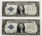2 1928 SEQUENTIAL FUNNY BACK SILVER CERTIFICATES
