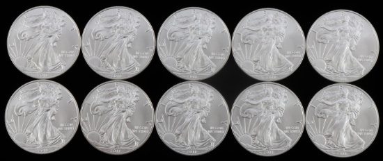 LOT OF 10 2011 SILVER AMERICAN EAGLE BU COINS