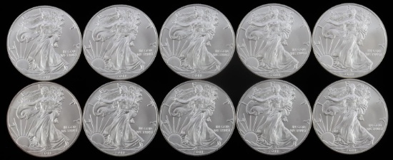 LOT OF 10 2011 BU SILVER AMERICAN EAGLE COINS