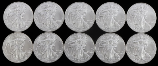 LOT OF 10 2011 BU SILVER AMERICAN EAGLE COINS