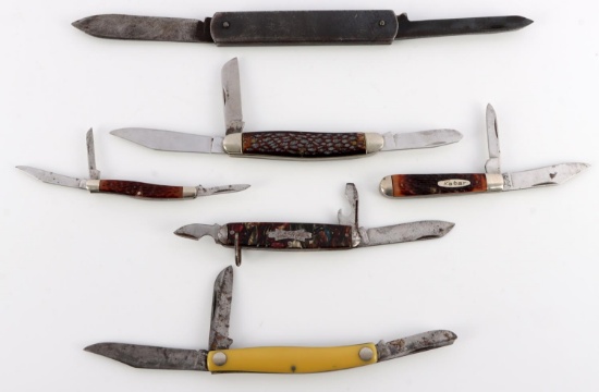 6 VINTAGE POCKET KNIFE LOT KABAR UTTICA & MORE