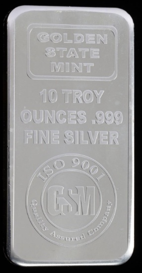 10 OZT OUNCE GOLDEN STATE MINT 999 FINE SILVER BAR