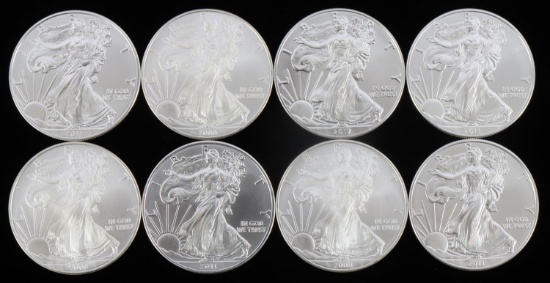 8 1 OZT OUNCE SILVER AMERICAN 999 FINE BU COIN LOT