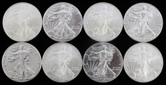 LOT 8 2017 1 OZT OUNCE SILVER AMERICAN EAGLE COINS