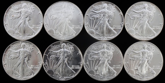 8 MIX DATE 1 OZT OUNCE SILVER AMERICAN COIN LOT