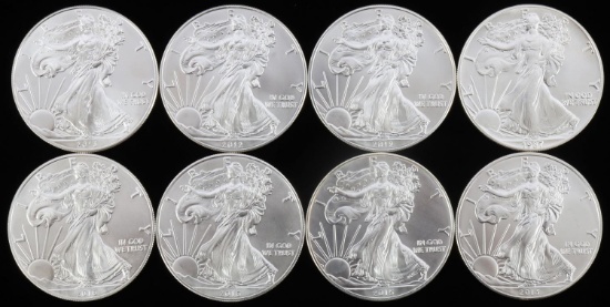 8 MIX DATE 1 OZT OUNCE SILVER AMERICAN BU COIN LOT