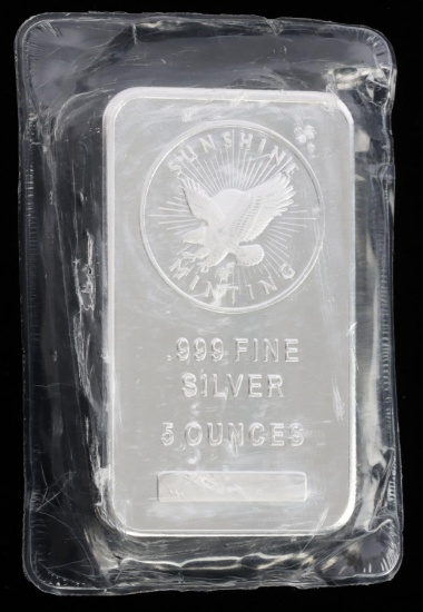 SUNSHINE MINTING 5 OZT OUNCE .999 FINE BAR INGOT