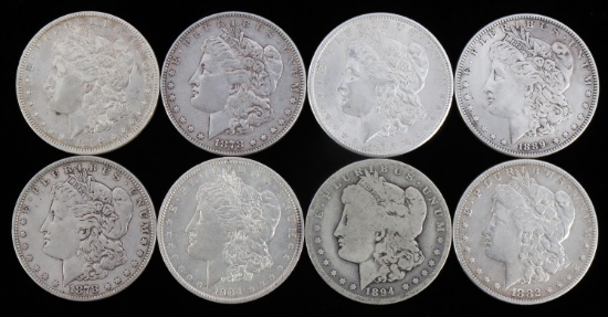 8 MORGAN SILVER DOLLAR COIN LOT VG TO UNCIRCULATED